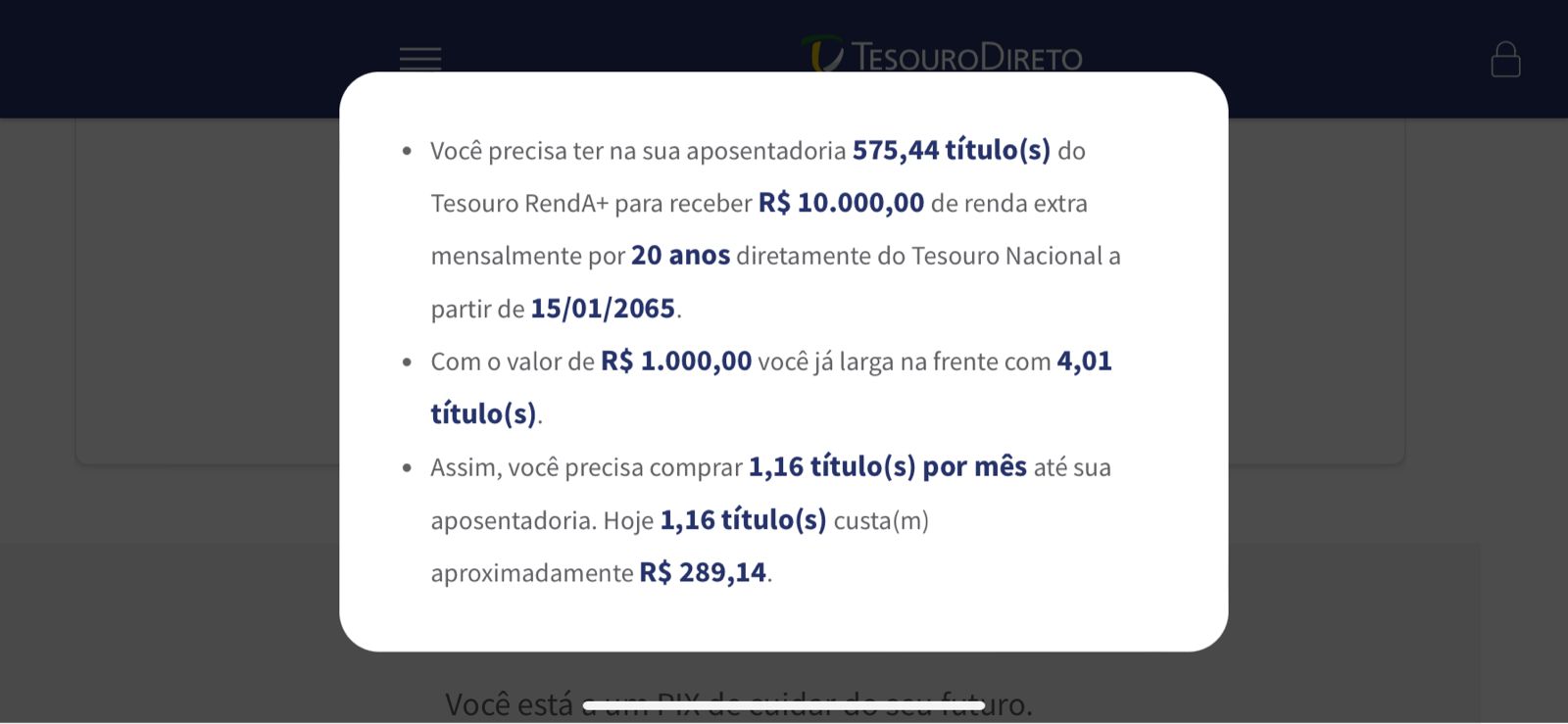 Simulação: quanto é preciso investir no Tesouro Renda+ para ter rendimentos de R$ 10.000,00 na aposentadoria
