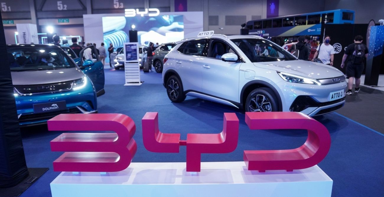 Carro elétrico da BYD em exibição na Hong Kong International Automobile Expo.