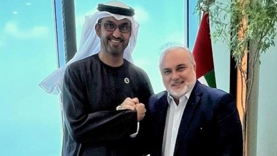 Os presidentes de Adnoc e Petrobras, Sultan Al Jabber e Jean Paul Prates, em Abu Dhabi (Reprodução/X)