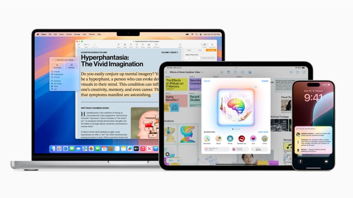 Apple Intelligence estará disponível em iPhones, iPads e Macs (Divulgação)