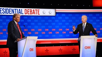 Donald Trump e Joe Biden debatem na corrida presidencial dos EUA. Foto: CNN