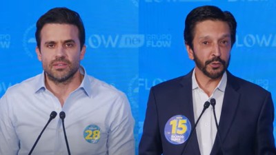 Marçal e Nunes durante o debate promovido pelo Flow News (Imagem: Reprodução/YouTube)