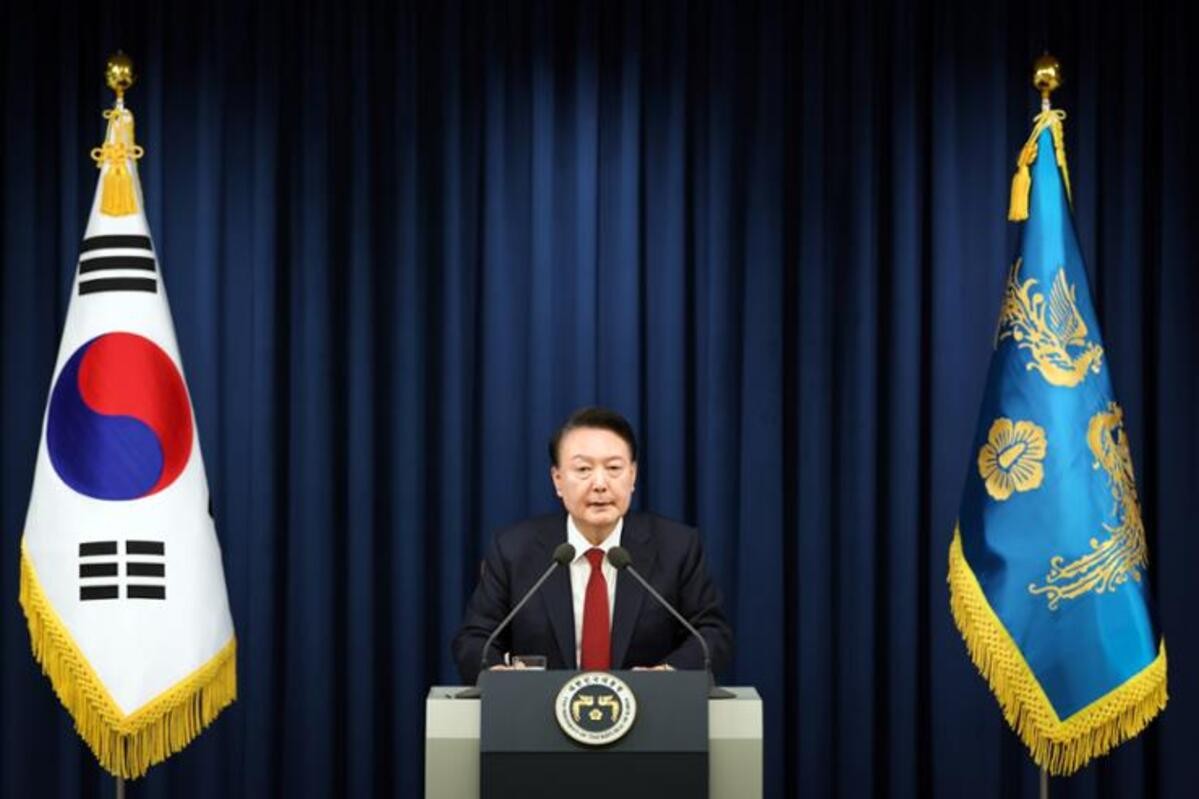 Presidente da Coreia do Sul em pronunciamento (Imagem: Gabinete Presidencial)