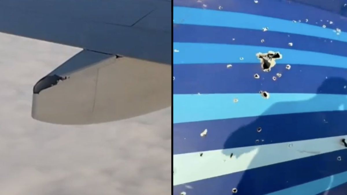 Avião foi atingido por estilhaços de mísseis russos (Imagem: Reprodução/Redes sociais)