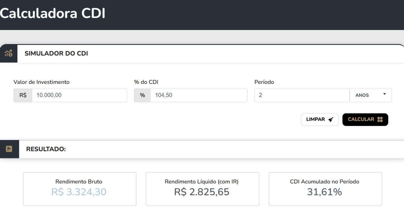 Simulação de retorno sobre CDB emitido pelo MagaluPay (Fonte: Investidor10)