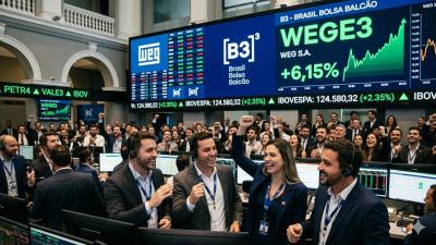 WEGE3 chega a disparar +3,2% na máxima do dia e sustentar IBOV (Imagem: Google Gemini/Gerado por IA)
