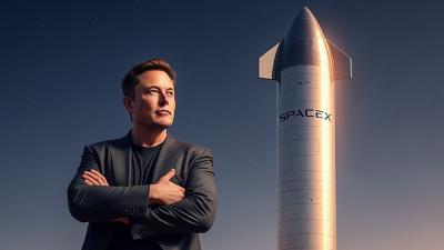 Musk mantém participação majoritária na SpaceX (Imagem criada por IA/Shutterstock)