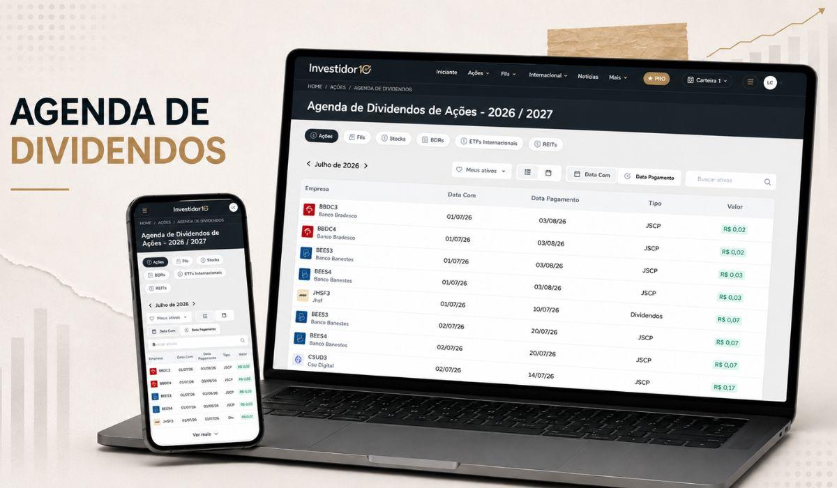 Organize seus recebimentos com os filtros e recursos da Agenda de Dividendos do Investidor10.